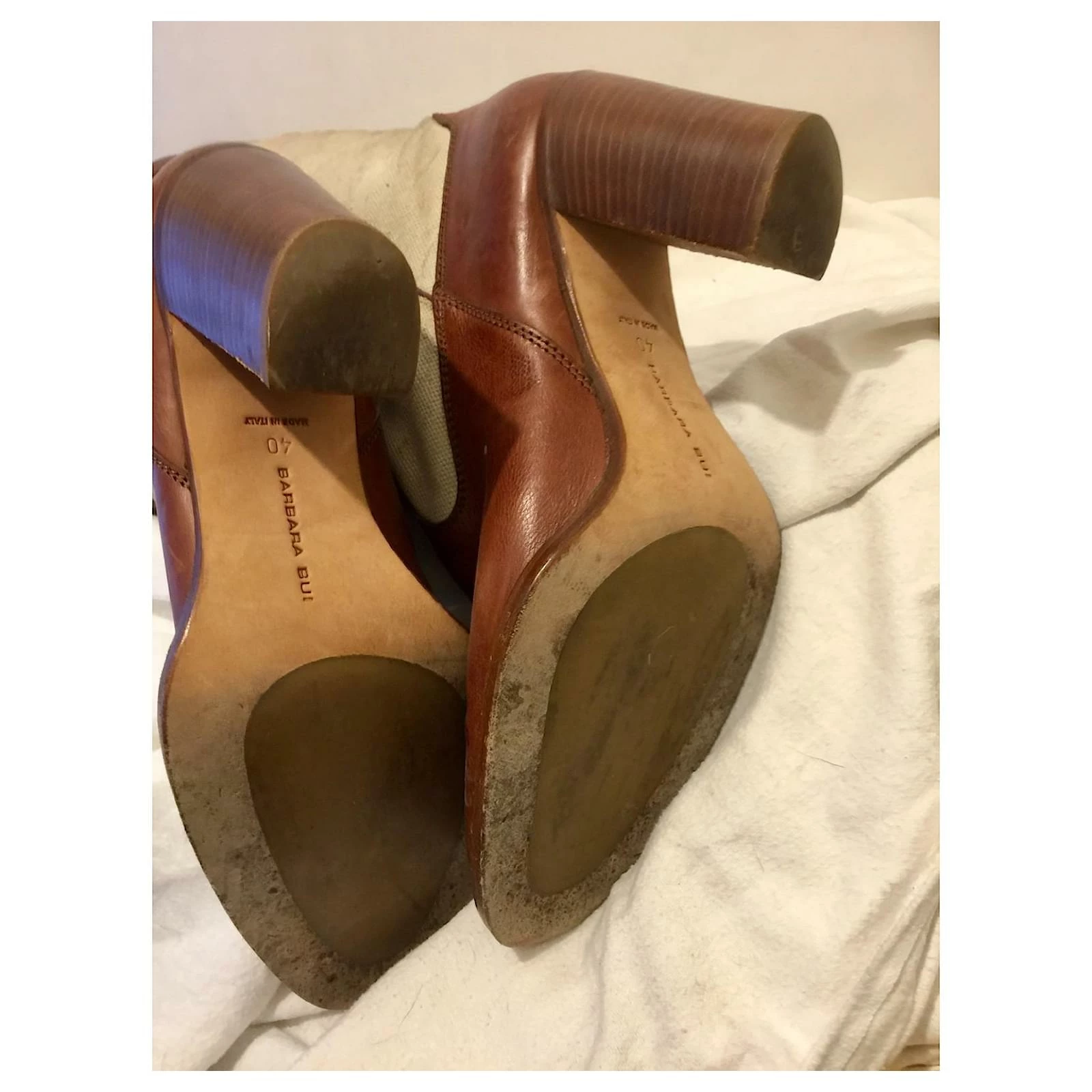 Barbara Bui Leather And Linen Riding Boots Brown Beige 6 Barbara Bui Leather And Linen Riding Boots Brown Beige - Image 6