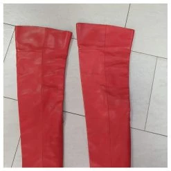 Chanel Red Paris Moscow Leather Over Knee Wadge Boots Dark Red -winter shoes Sales 2023 566979 3