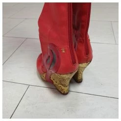 Chanel Red Paris Moscow Leather Over Knee Wadge Boots Dark Red -winter shoes Sales 2023 566979 4