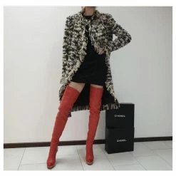 Chanel Red Paris Moscow Leather Over Knee Wadge Boots Dark Red -winter shoes Sales 2023 566979 7
