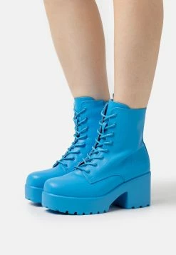 KOI FOOTWEAR Gin Platform Military Boots - Lace-Up Ankle Boots - Steel Blue