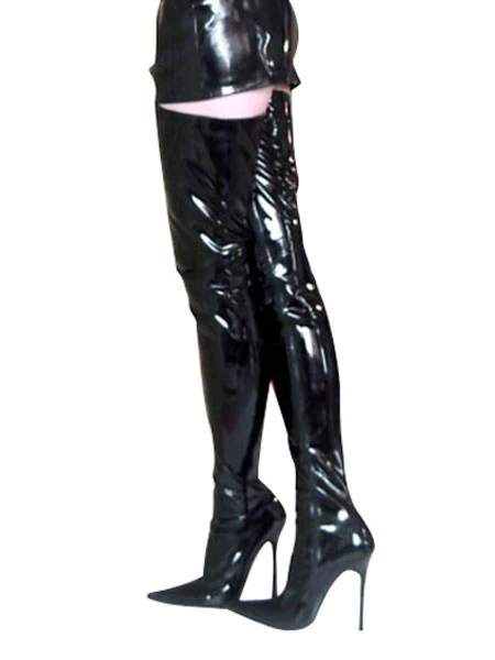 Pole Dance Shoes High Heel Boots Black Patent Over Knee Boots Women Sexy Boots 2 Pole Dance Shoes High Heel Boots Black Patent Over Knee Boots Women Sexy Boots - Image 2