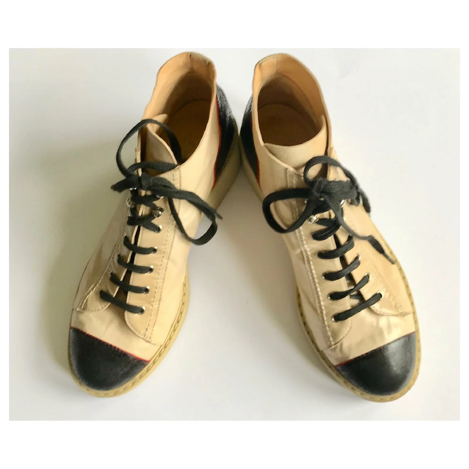 Chanel Leather Lace-up Boots Black Red Beige 5 Chanel Leather Lace-up Boots Black Red Beige - Image 5