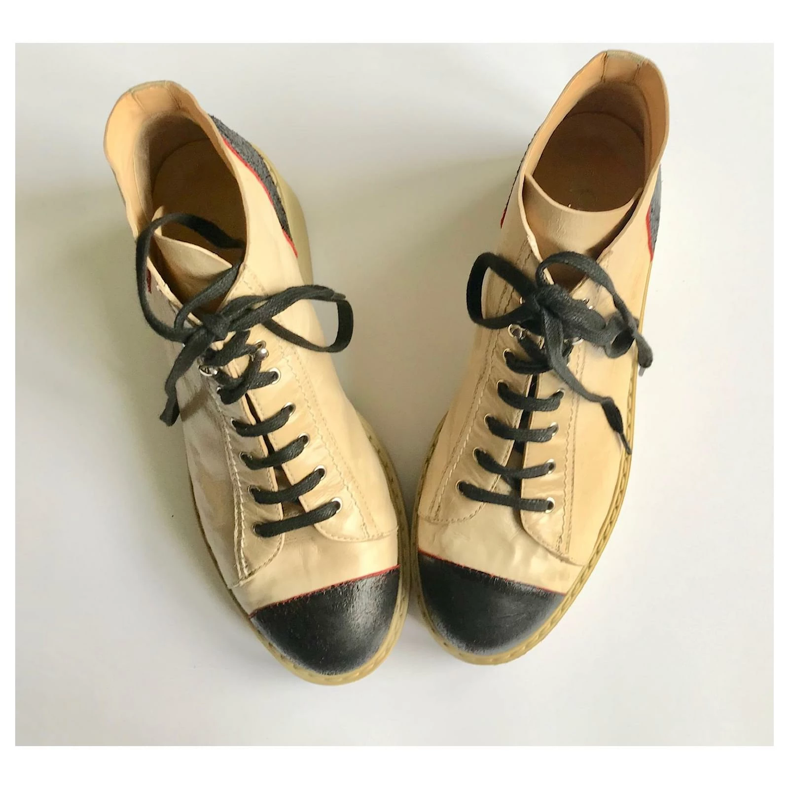 Chanel Leather Lace-up Boots Black Red Beige 7 Chanel Leather Lace-up Boots Black Red Beige - Image 7