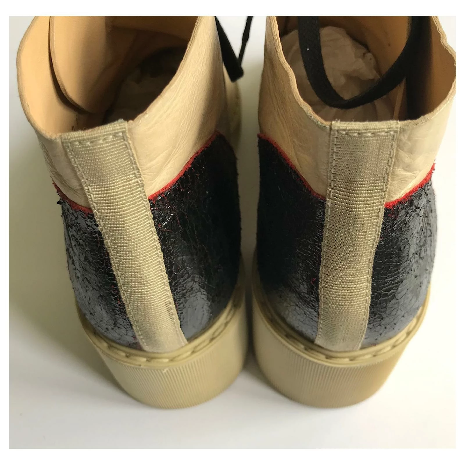 Chanel Leather Lace-up Boots Black Red Beige 8 Chanel Leather Lace-up Boots Black Red Beige - Image 8