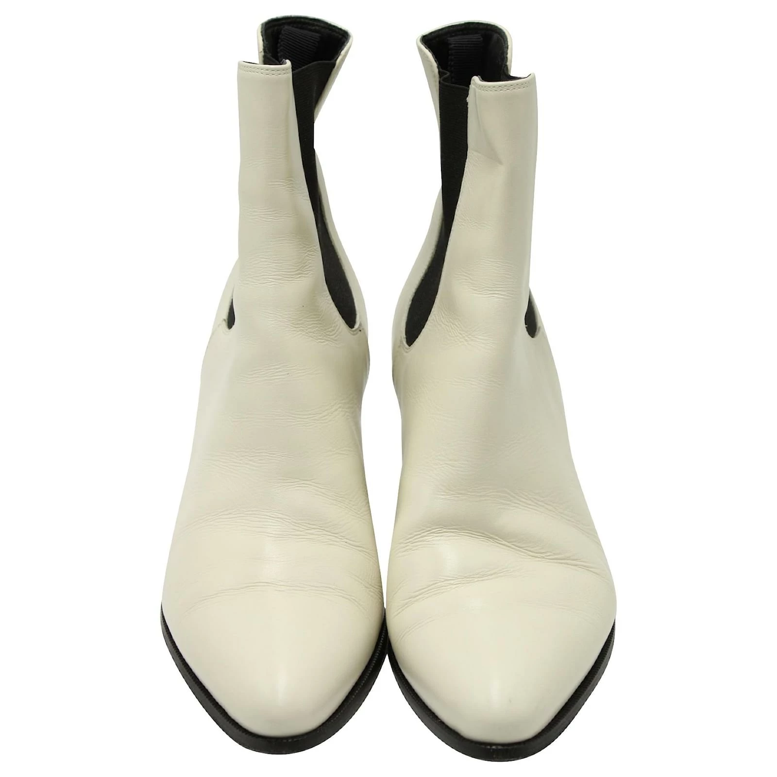 Céline Celine Chelsea Ankle Boots In White Ivory Leather Cream 2 Céline Celine Chelsea Ankle Boots In White Ivory Leather Cream - Image 2