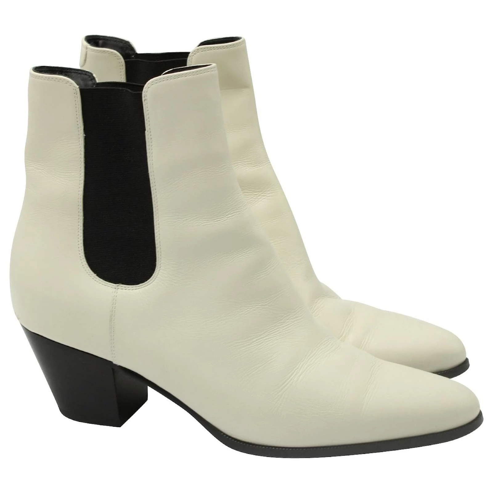 Céline Celine Chelsea Ankle Boots In White Ivory Leather Cream 3 Céline Celine Chelsea Ankle Boots In White Ivory Leather Cream - Image 3