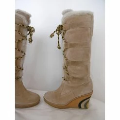 Emilio Pucci Leather Mouton Knee Length Boots Beige -winter shoes Sales 2023 60028 10