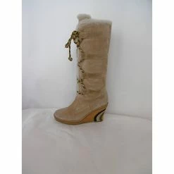 Emilio Pucci Leather Mouton Knee Length Boots Beige -winter shoes Sales 2023 60028 3