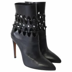 Alaïa Alaia Laser Cut Heeled Boots In Black Leather -winter shoes Sales 2023 608363 3