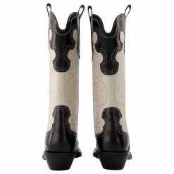Ganni Mid Shaft Embroidered Western Boots In Black Leather -winter shoes Sales 2023 626429 3