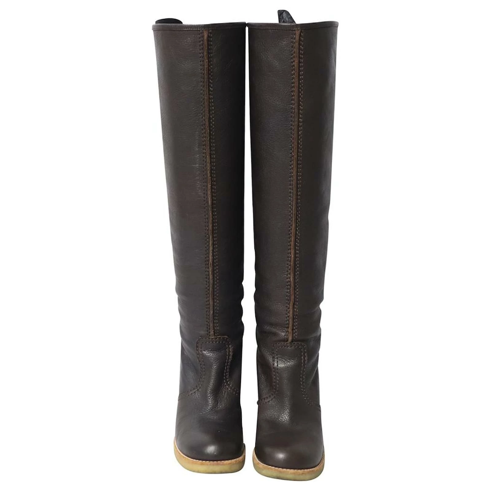 Chloé See By Chloe Knee High Boots With Rubber Sole In Brown Leather 2 Chloé See By Chloe Knee High Boots With Rubber Sole In Brown Leather - Image 2