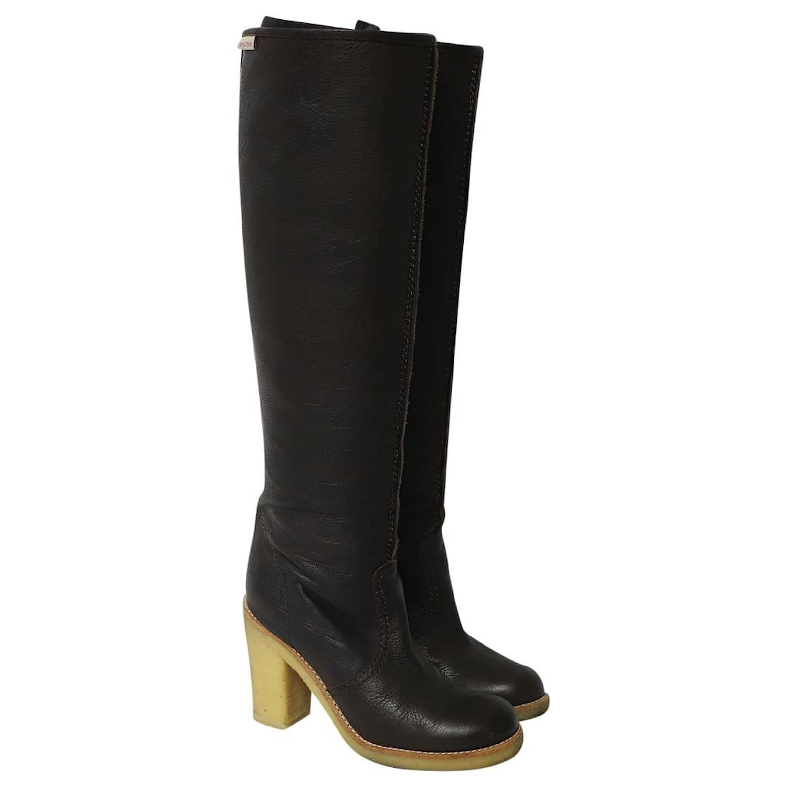 Chloé See By Chloe Knee High Boots With Rubber Sole In Brown Leather 3 Chloé See By Chloe Knee High Boots With Rubber Sole In Brown Leather - Image 3