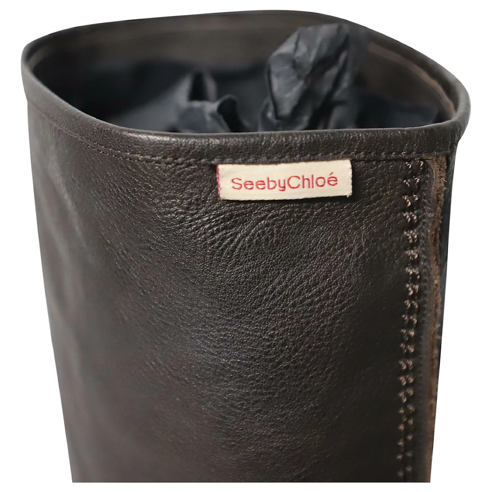 Chloé See By Chloe Knee High Boots With Rubber Sole In Brown Leather 6 Chloé See By Chloe Knee High Boots With Rubber Sole In Brown Leather - Image 6