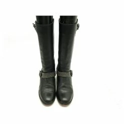 CHRISTIAN LOUBOUTIN BIKE STUDDED BOOTS 38 BLACK LEATHER BIKER STUDS BOOTS -winter shoes Sales 2023 636853 5