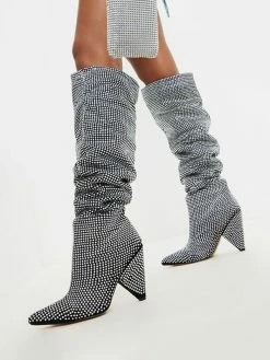 Women's Slouch Boots Elegant Rhinestones Cone Heel Knee High Boots -winter shoes Sales 2023 63b44f1e 9956 492a 8d68 fce9b1449694
