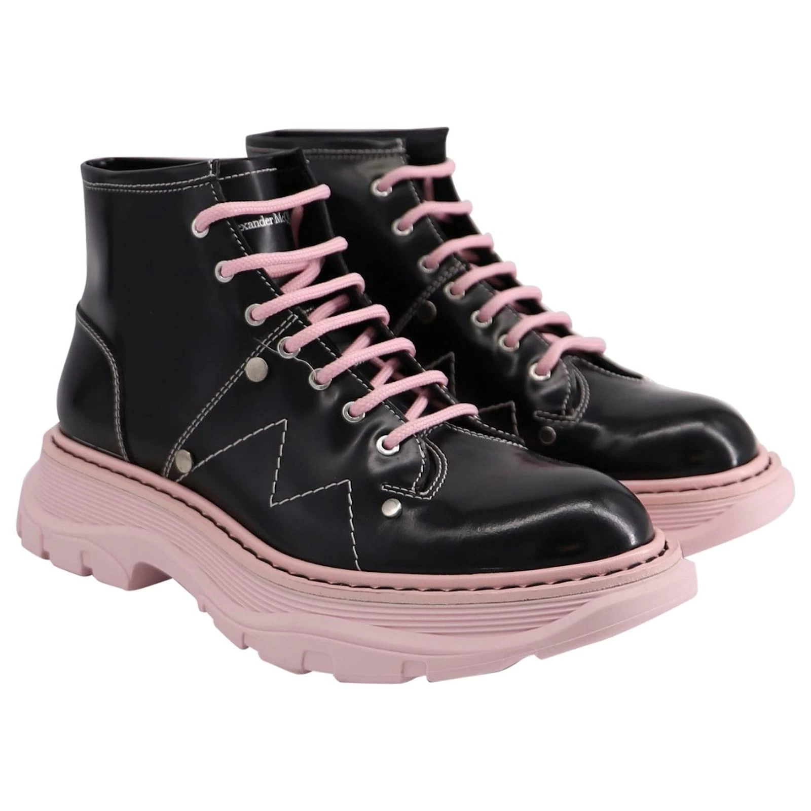 Alexander Mcqueen Tread Lace Up Boots In Pink/Black Calfskin Leather 2 Alexander Mcqueen Tread Lace Up Boots In Pink/Black Calfskin Leather - Image 2