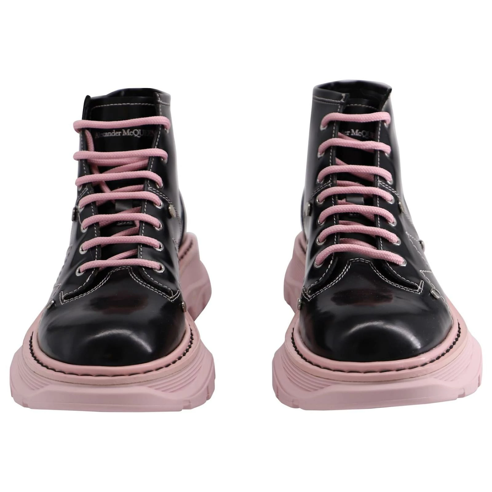 Alexander Mcqueen Tread Lace Up Boots In Pink/Black Calfskin Leather 3 Alexander Mcqueen Tread Lace Up Boots In Pink/Black Calfskin Leather - Image 3