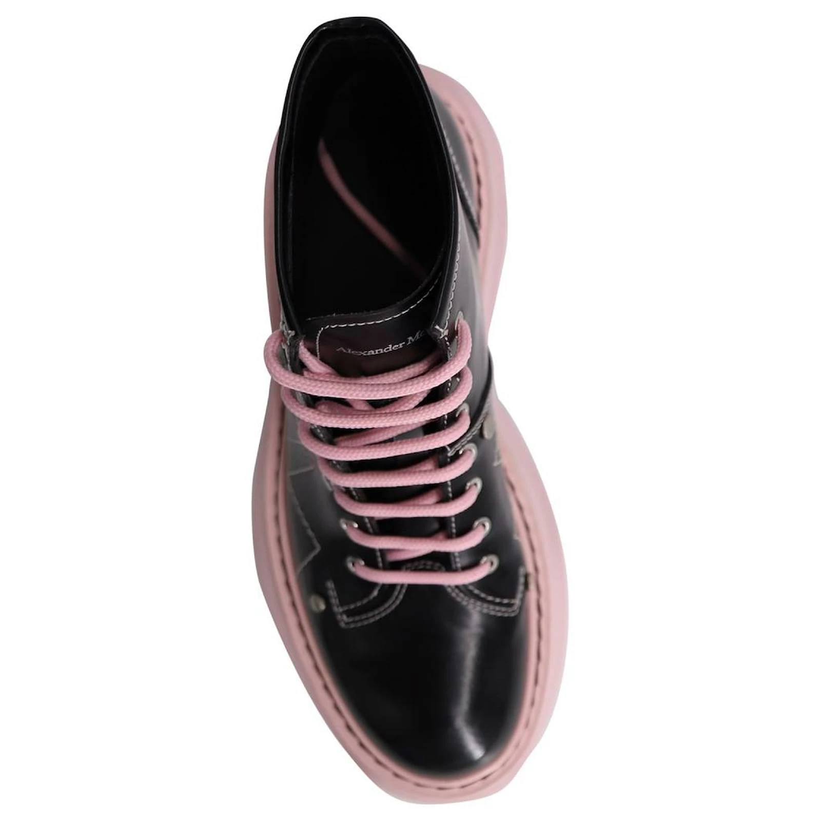 Alexander Mcqueen Tread Lace Up Boots In Pink/Black Calfskin Leather 6 Alexander Mcqueen Tread Lace Up Boots In Pink/Black Calfskin Leather - Image 6