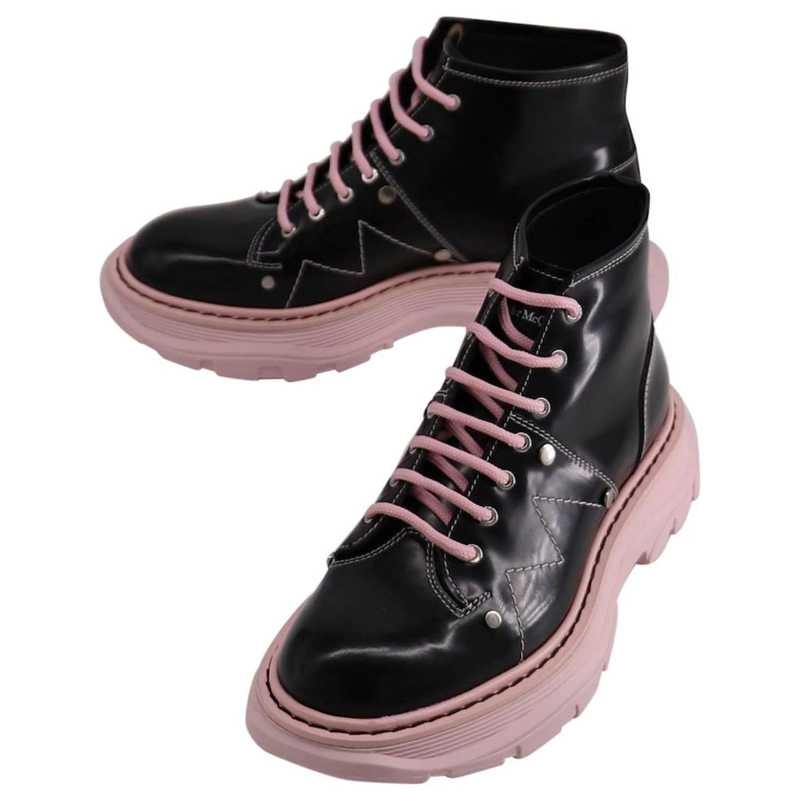 Alexander Mcqueen Tread Lace Up Boots In Pink/Black Calfskin Leather 8 Alexander Mcqueen Tread Lace Up Boots In Pink/Black Calfskin Leather - Image 8