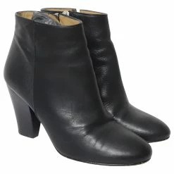 Whistles Chunky Mid-Heel Ankle Boots In Black Leather -winter shoes Sales 2023 641246 3