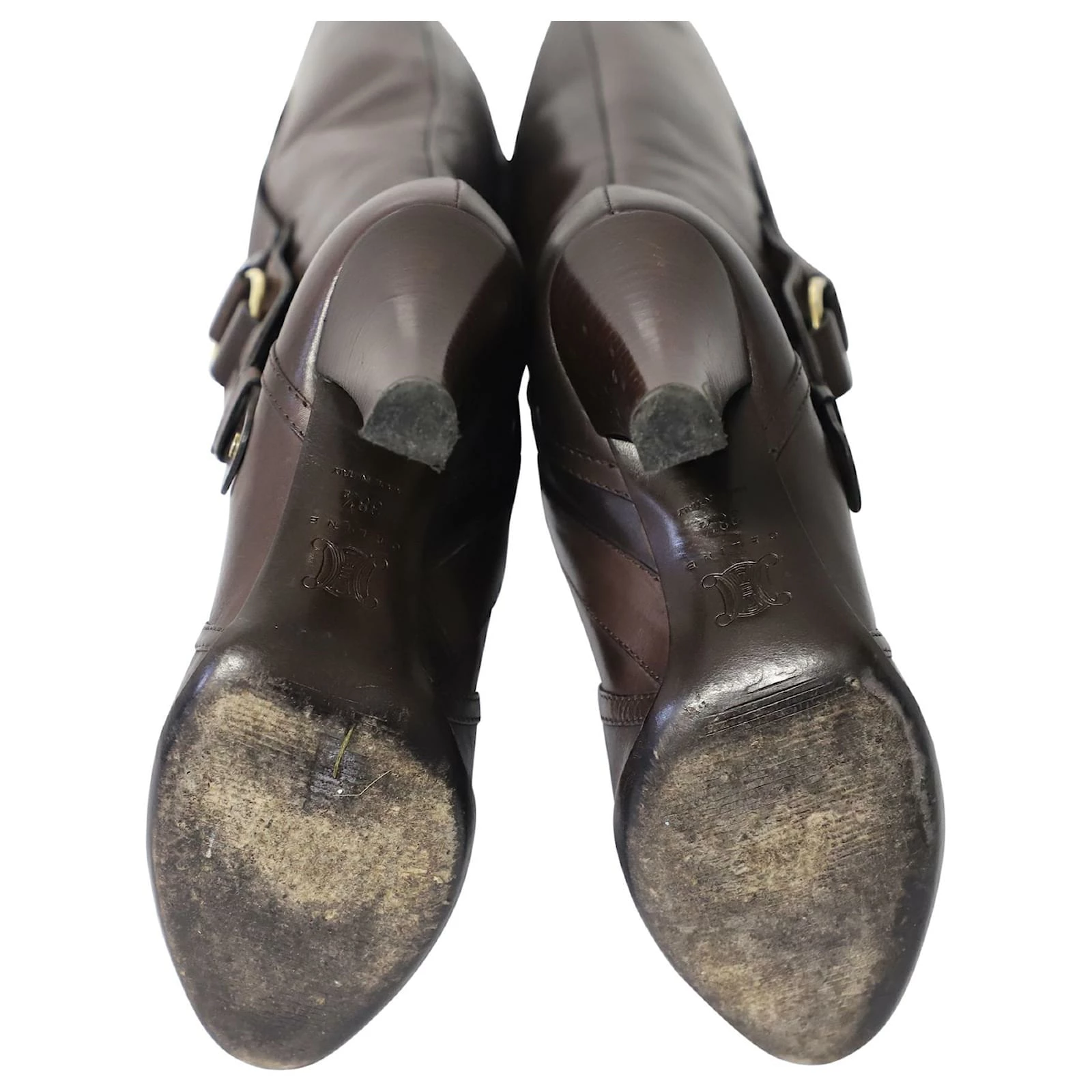 Céline Celine High Heeled Boots With Buckle In Brown Calfskin Leather 5 Céline Celine High Heeled Boots With Buckle In Brown Calfskin Leather - Image 5