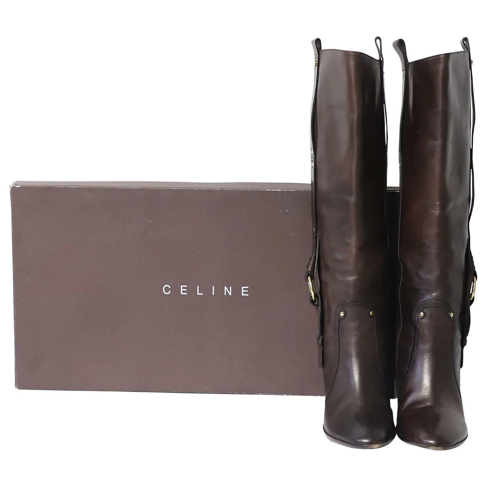 Céline Celine High Heeled Boots With Buckle In Brown Calfskin Leather 8 Céline Celine High Heeled Boots With Buckle In Brown Calfskin Leather - Image 8