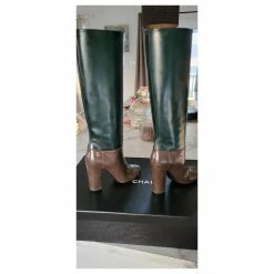 Beautiful CHANEL Boots In Two-tone Leather, New Box + Dustbag Light Brown Dark Green -winter shoes Sales 2023 647672 5