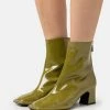 Square Toe Boots - Classic Ankle Boots - Olive