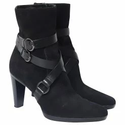 Tod's Ankle Boots With Leather Strap Detail In Black Suede -winter shoes Sales 2023 656047 3