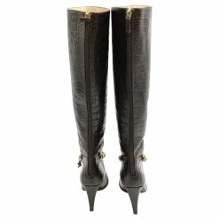 Celine Céline Brown Croc Embossed Leather Boots With Gold Chain -winter shoes Sales 2023 662144 4