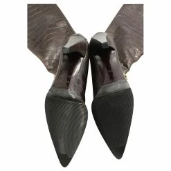 Celine Céline Brown Croc Embossed Leather Boots With Gold Chain -winter shoes Sales 2023 662144 5