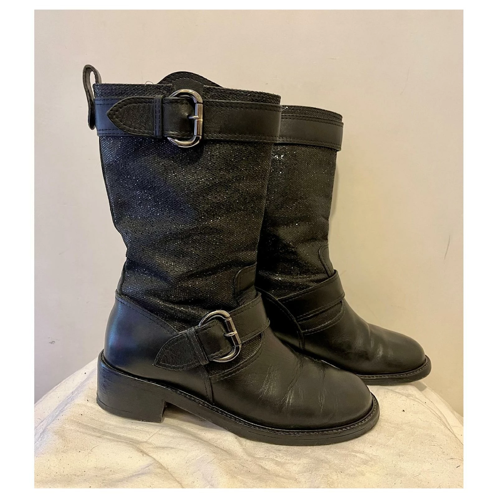 Giuseppe Zanotti Zanotti Leather Biker Boots With Glitter Black Metallic 3 Giuseppe Zanotti Zanotti Leather Biker Boots With Glitter Black Metallic - Image 3