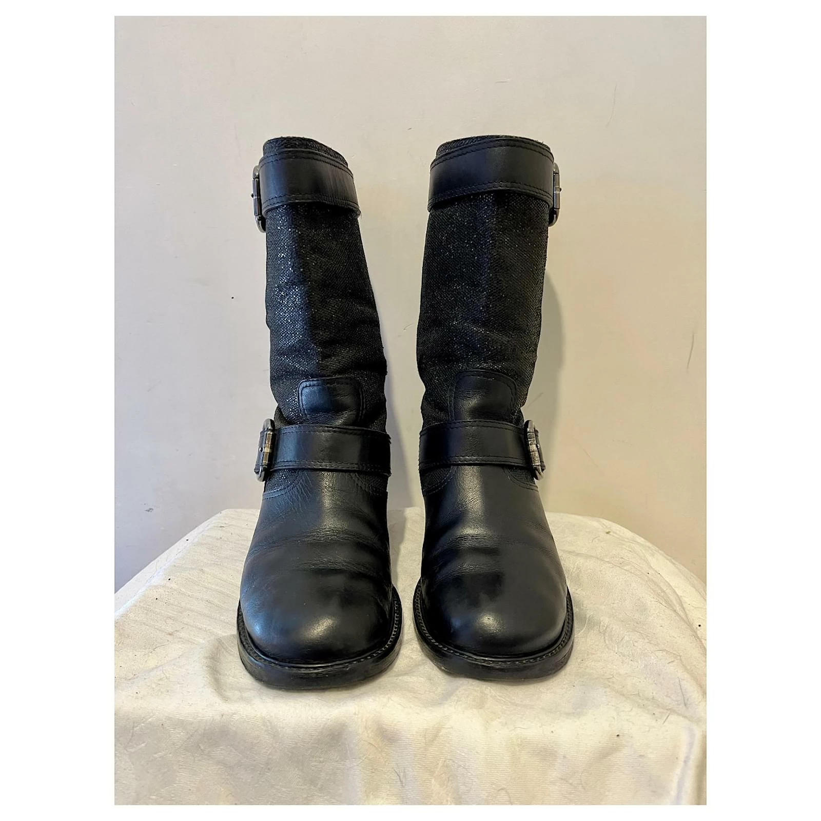 Giuseppe Zanotti Zanotti Leather Biker Boots With Glitter Black Metallic 4 Giuseppe Zanotti Zanotti Leather Biker Boots With Glitter Black Metallic - Image 4