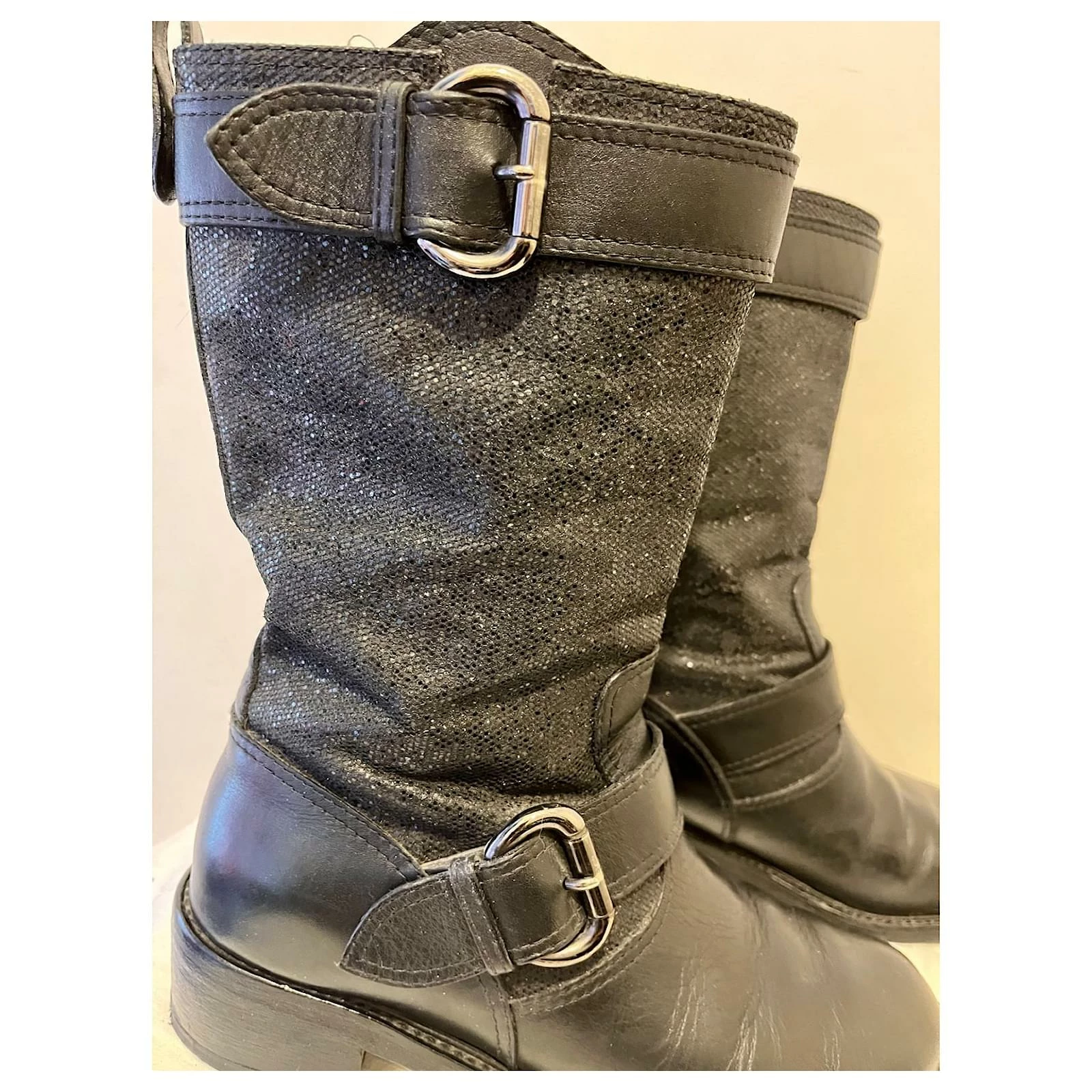 Giuseppe Zanotti Zanotti Leather Biker Boots With Glitter Black Metallic 8 Giuseppe Zanotti Zanotti Leather Biker Boots With Glitter Black Metallic - Image 8