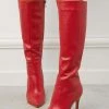 Women Boots Red Stiletto Heel Pointed Toe Knee High Boots