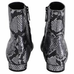 Balenciaga Oval Block-Heel Snakeskin-Embossed Ankle Boots In Silver Leather Silvery -winter shoes Sales 2023 691909 3