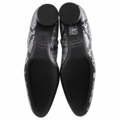 Balenciaga Oval Block-Heel Snakeskin-Embossed Ankle Boots In Silver Leather Silvery -winter shoes Sales 2023 691909 4