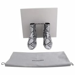 Balenciaga Oval Block-Heel Snakeskin-Embossed Ankle Boots In Silver Leather Silvery -winter shoes Sales 2023 691909 6
