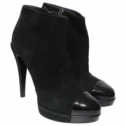 Chanel Patent Leather Cap Toe Platform Ankle Boots In Black Suede -winter shoes Sales 2023 696585 3