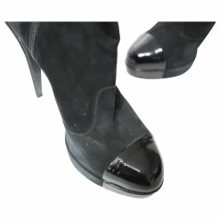 Chanel Patent Leather Cap Toe Platform Ankle Boots In Black Suede -winter shoes Sales 2023 696585 7