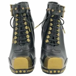 Alexander McQueen Ankle Boots In Black Leather With Brass Square Toe Caps -winter shoes Sales 2023 698444 3