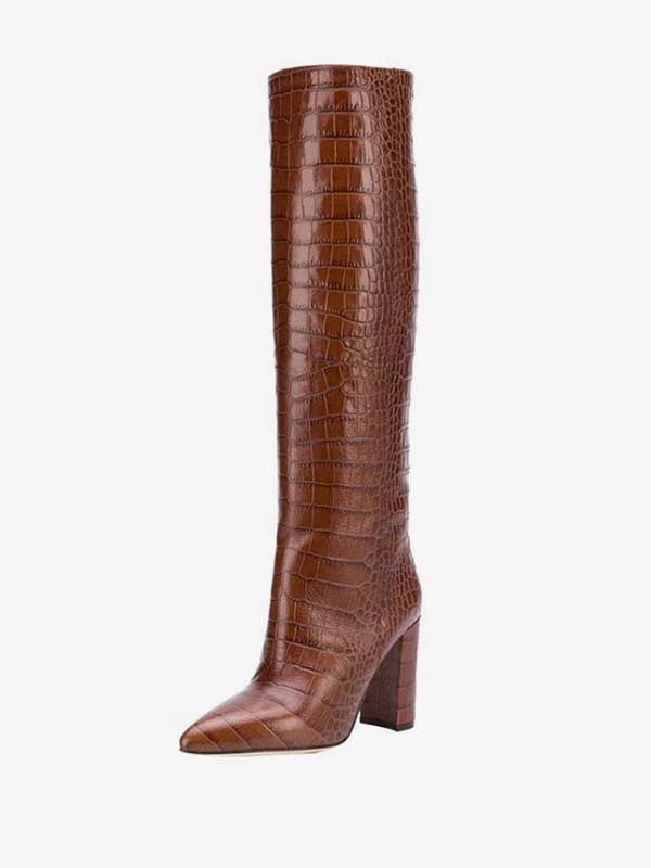 Women's Croc Print Chunky Heel Knee High Boots 7 Women's Croc Print Chunky Heel Knee High Boots - Image 7