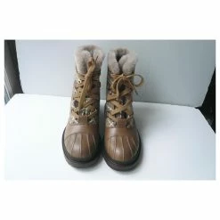 CHANEL Boots Lined With Leather And Café Au Lait Tweed NEAR NEW CONDITION Beige -winter shoes Sales 2023 705412 5