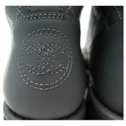NEW CHANEL G ANKLE BOOTS30289 36.5 37 QUILTED LEATHER RANGERS COMBAT BOOTS Grey -winter shoes Sales 2023 714834 3