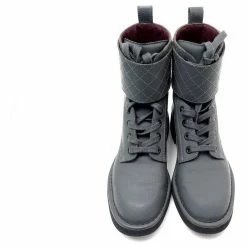 NEW CHANEL G ANKLE BOOTS30289 36.5 37 QUILTED LEATHER RANGERS COMBAT BOOTS Grey -winter shoes Sales 2023 714834 6