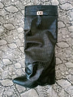 Women Wide Calf Boots Nude Wide Heel Mental Details Straight Shaft Knee HIgh Boots -winter shoes Sales 2023 7256f63e 3eca 46a4 8049 8bcfeaa6760e