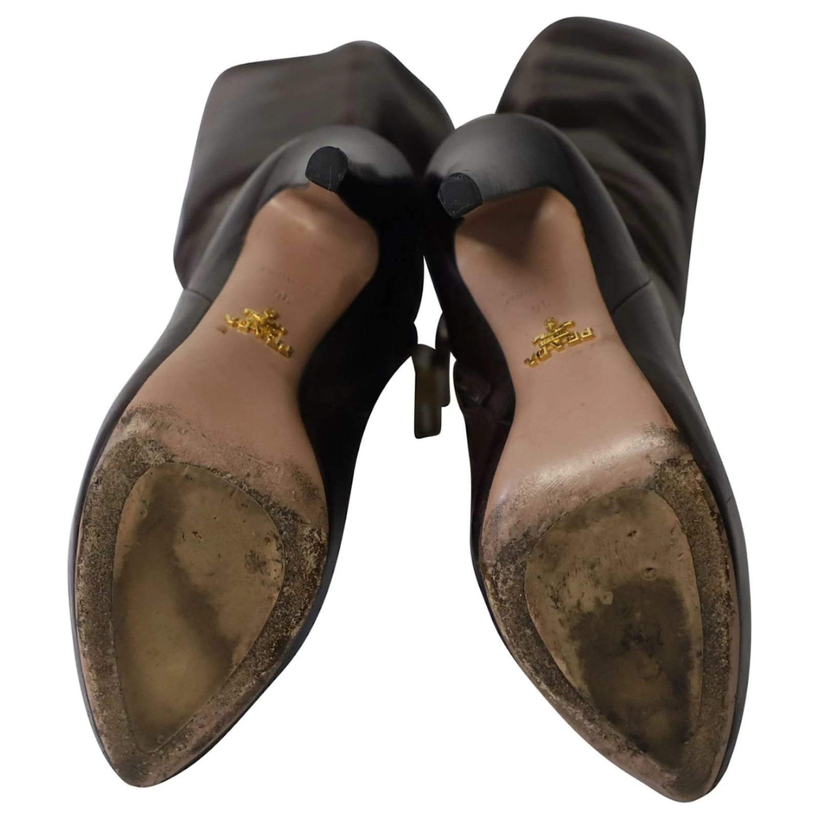 Prada Knee-High High Heel Boots In Brown Leather 4 Prada Knee-High High Heel Boots In Brown Leather - Image 4