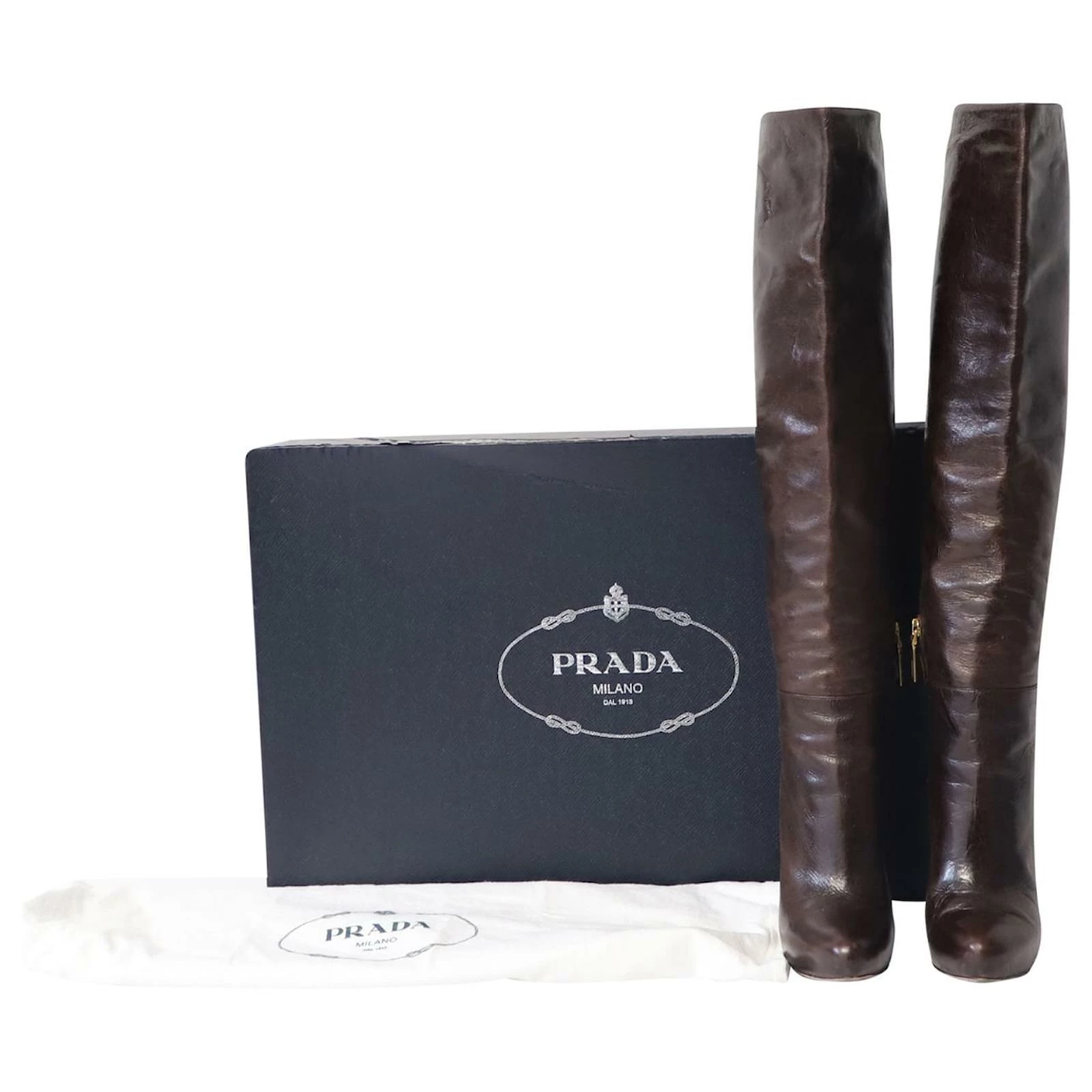 Prada Knee-High High Heel Boots In Brown Leather 7 Prada Knee-High High Heel Boots In Brown Leather - Image 7