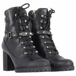 Valentino Garavani Studded Strap Combat Boots In Black Leather -winter shoes Sales 2023 730448 3